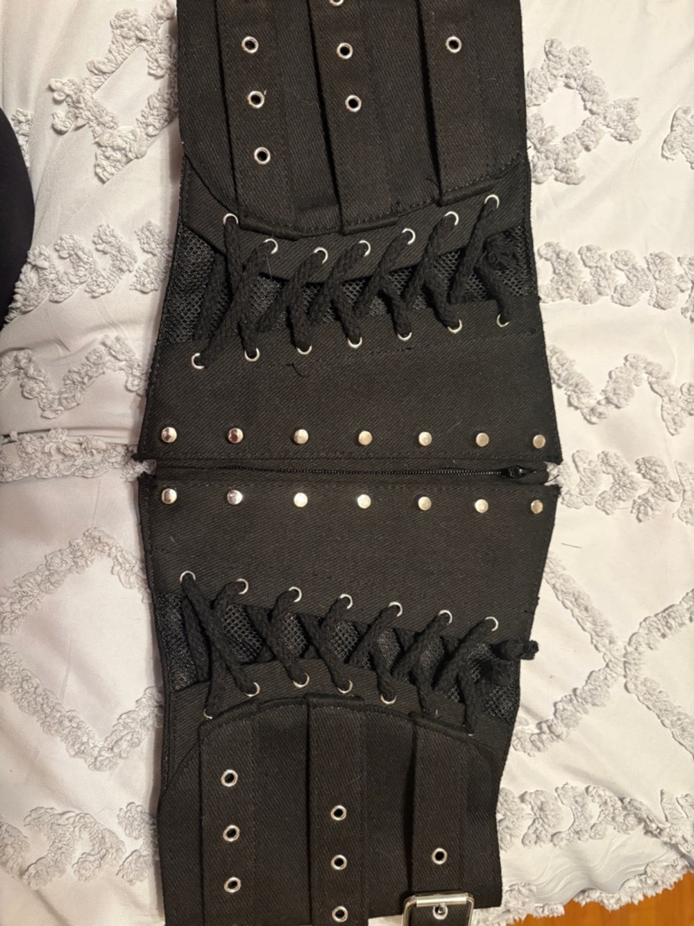 torrid Nightfall Black Wide Lace-Up Corset Belt with Studs Sz 00/0
